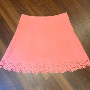 Loft pink a-line skirt with cutout flower detail, size 8
